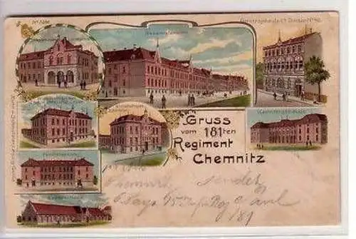 44028 Ak Lithographie Gruss aus Chemnitz Kasernen 1901