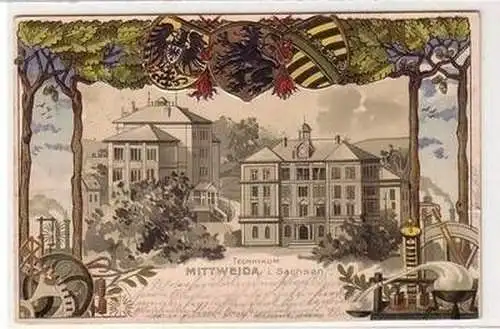 39674 Präge Ak Lithographie Mittweida in Sachsen Technikum 1900