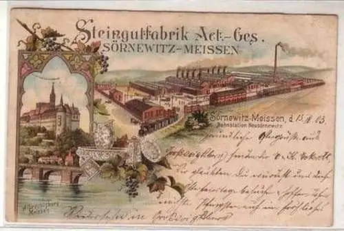 17366 Ak Lithographie Sörnewitz Meissen Steingutfabrik Act. Ges. 1903