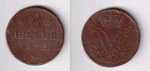 8 Heller Kupfer Münze Hessen Kassel 1772 f.ss (170627)