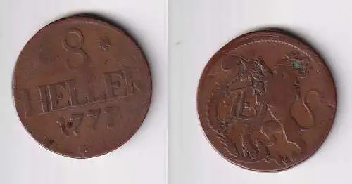 8 Heller Kupfer Münze Hessen Kassel 1777 f.ss (170415)