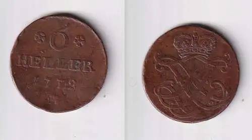 6 Heller Kupfer Münze Hessen Kassel 1772 f.ss (170511)
