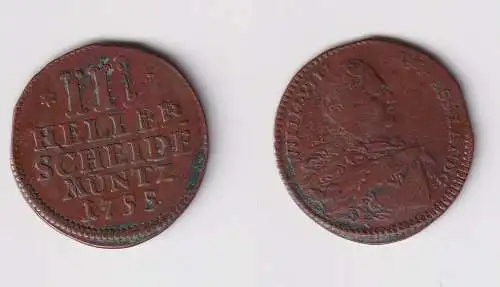 3 Heller Kupfer Münze Hessen Kassel 1755 f.ss (170392)
