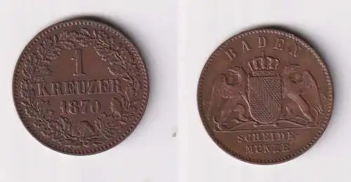 1 Kreuzer Kupfer Münze Baden 1870 f.vz (170769)