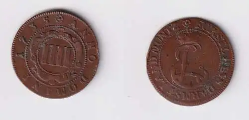 4 Pfennig Kupfer Münze Hessen Darmstadt 1735 ss+ (170413)