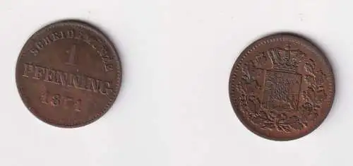 1 Pfennig Kupfer Münze Bayern 1871 f.ss (170580)