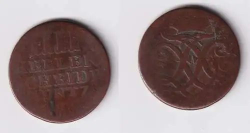 4 Heller Kupfer Münze Hessen Kassel 1762 f.s (170719)
