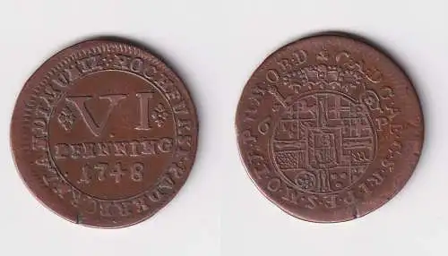 IIII Pfennig Kupfer Münze Bistum Paderborn 1748 f.ss (170416)