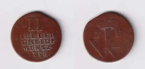 2 Heller Kupfer Münze Hessen-Kassel 1758 s/ss (170453)