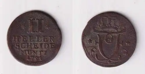 2 Heller Kupfer Münze Hessen-Kassel 1751 ss (170677)