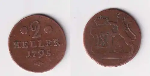 2 Heller Kupfer Münze Hessen-Kassel 1795 f.ss (170529)