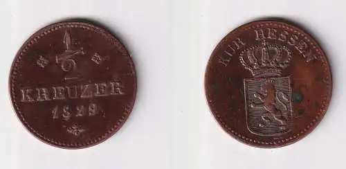 1/2 Kreuzer Kupfer Münze Kurhessen 1829 vz (170427)