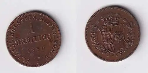 1 Dreiling Kupfer Münze Schleswig Holstein 1850 vz (170751)