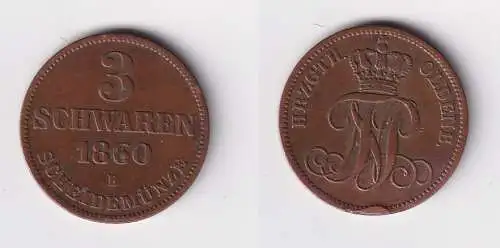 3 Schwaren Kupfer Münze Oldenburg 1860 B ss/vz (170793)
