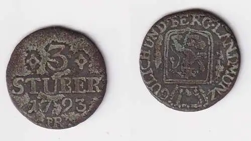 3 Stuber Münze Jülich Berg 1793 Negativprägung Karl Theodor 1742-1799 (170349)