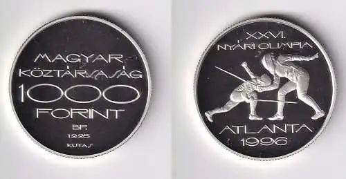 1000 Forint Silber Münze Ungarn Olympiade 1996 Atlanta Fechter 1995 (170171)