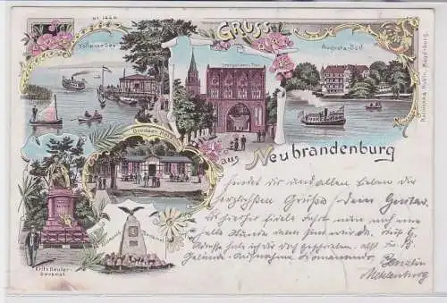 13240 Ak Lithographie Gruß aus Neubrandenburg Brodaer Holz usw. 1900