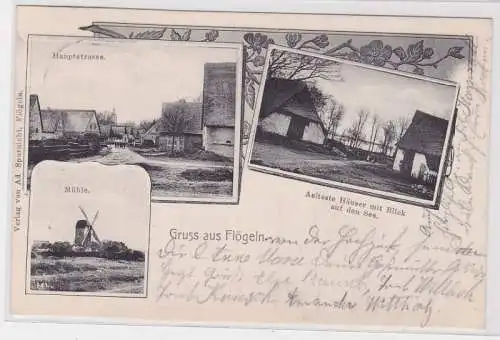 92595 Mehrbild Ak Gruß aus Flögeln Windmühle, Hauptstraße usw. 1912