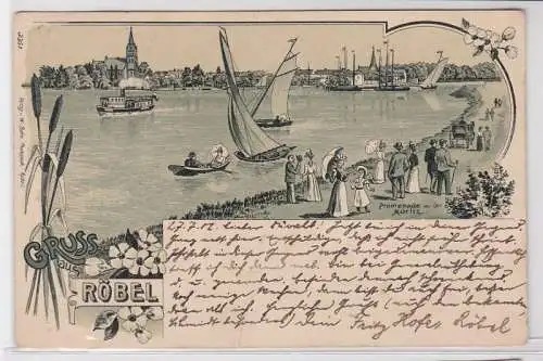 79345 Ak Lithographie Gruß aus Röbel Promenade 1902