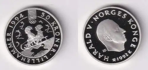 50 Kronen Silber Münze Norwegen Olympiade 1994 Lillehammer 1992 (170197)