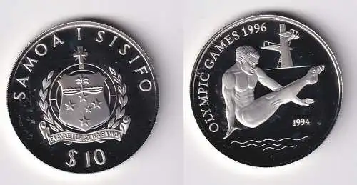 10 Dollar Silber Münze Samoa Olympiade 1996 Atlanta Turmspringer 1994 (170258)
