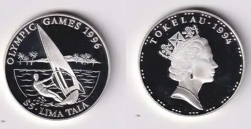 5 Tala Silber Münze Tokelau Olympiade 1996 Atlanta Windsurfer 1994 (170242)