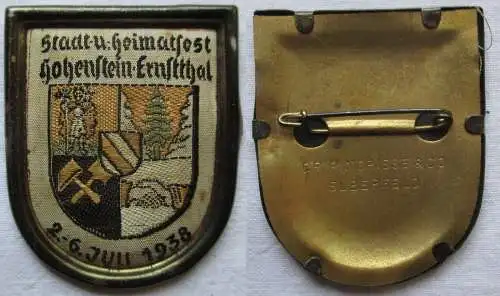seltenes Abzeichen Stadt- & Heimatfest Hohenstein Ernstthal 1938 (168428)