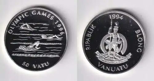 50 Vatu Silber Münze Vanuatu Olympiade 1996 Atlanta Schwimmer 1994 (170738)