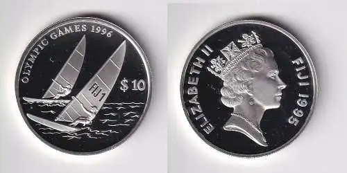 10 Dollar Silber Münze Fiji Fidschi Olympiade Atlanta 1996 Segeln PP (170202)