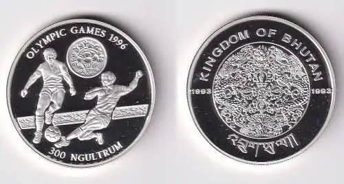 300 Ngultrum Silber Münze Bhutan Olympiade 1996 Atlanta Fussball 1993 (170215)