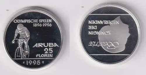25 Florin Silber Münze Aruba Olympiade Atlanta 1996 Radfahrer 1995 (170749)