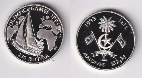 250 Rufiyaa Silber Münze Malediven Olympiade 1996 Atlanta Segeln 1993 (170771)