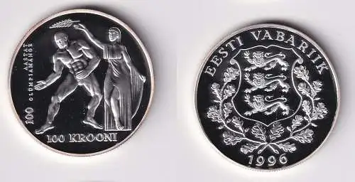 100 Krooni Silber Münze Estland Olympiade 1996 Atlanta PP (170317)