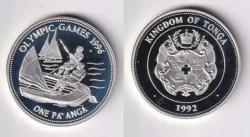 1 Pa´anga Silber Münze Tonga Olympia Atlanta 1996, Segler 1992 (170622)