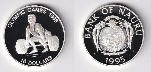 10 Dollar Silber Münze Nauru Olympiade Atlanta 1996 Gewichtheben 1995 (170260)