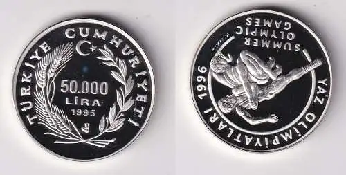 50000 Lira Silbermünze Türkei Olympiade Atlanta 1996 Ringer 1995 (170633)
