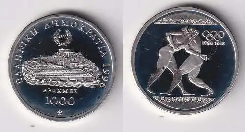 1000 Drachmen Silber Münze Griechenland 1996 PP Ringer (170300)