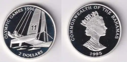 2 Dollar Silber Münze Bahamas Olympiade 1996 Atlanta Segler 1995 (170553)