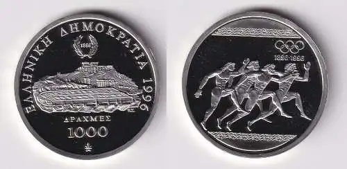 1000 Drachmen Silber Münze Griechenland 1996 PP Läufer (170566)
