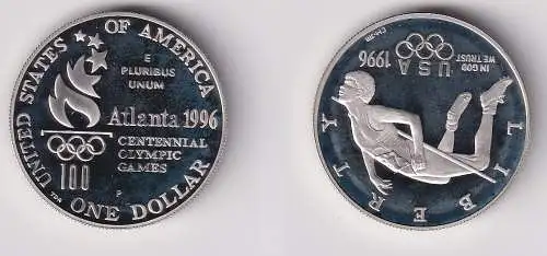 1 Dollar Silber Münze USA Olympiade 1996 Atlanta 1995 P Hochsprung (170651)
