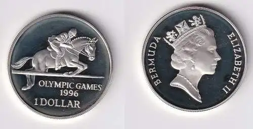 1 Dollar Silber Münze Bermuda Olympiade 1996 Atlanta Springreiter (170462)