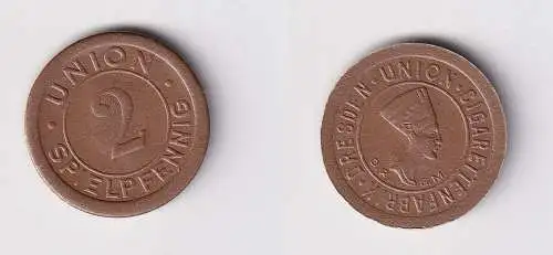 2 Spielpfennig Münze Pappe Dresden Union Cigarettenfabrik (122585)