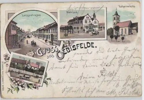 92163 AK Gruss aus Oebisfelde - Langestrasse, Rathhaus, Katharinenkirche & Burg