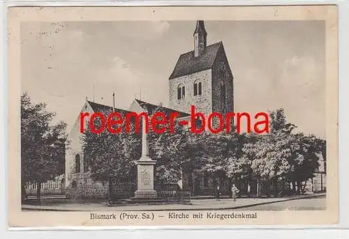 83384 Ak Bismark (Prov. Sachsen) Kirche mit Kriegrdenkmal 1927