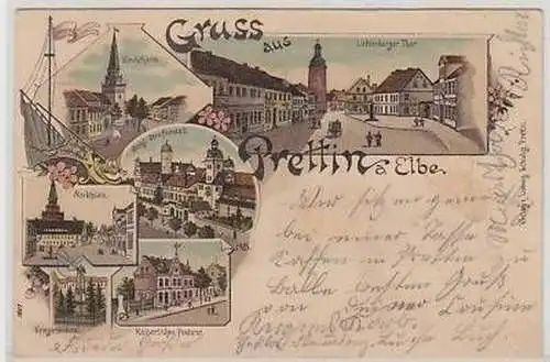 43890 Ak Lithographie Gruss aus Prettin a. Elbe 1898