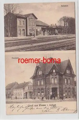 72792 Mehrbild Ak Gruß aus Frose i. Anhalt Bahnhof und Postamt 1927