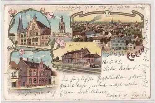 60742 Ak Lithographie Gruß aus Egeln Bahnhof usw. 1903