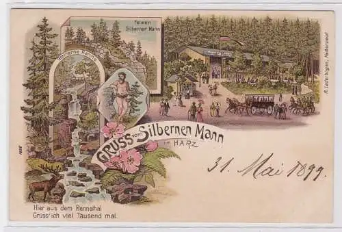 86464 AK Gruss vom Silbernen Mann i. Harz, Felsen Silberner Mann, Steinerne Renn