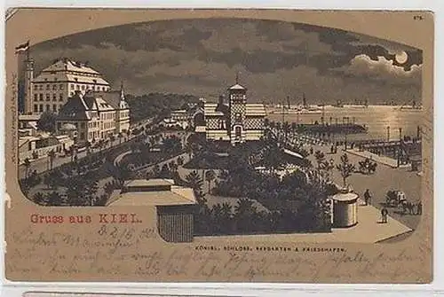 11557 Mondscheinkarte Gruß aus Kiel Seegarten und Kriegshafen 1900