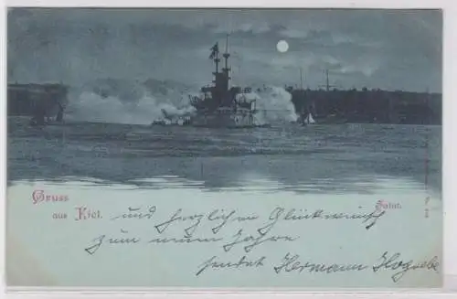 15352 Mondschein Ak Gruß aus Kiel im Salut 1897